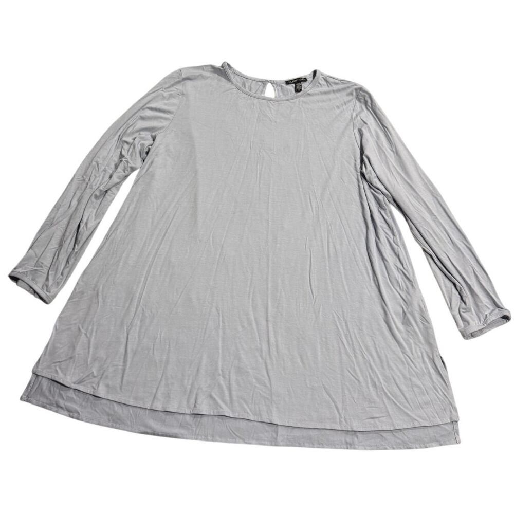 Eileen Fisher Long Sleeve Tunic Top Blouse USA Womens Large Stretch Periwinkle